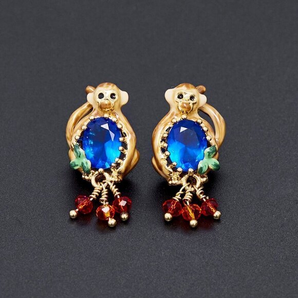 Les NEREIDES  Monkey crystal Stud - Picture 1 of 1